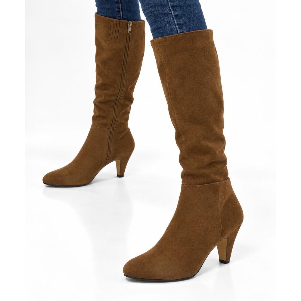 Bella Vita Corinne Plus Tall Boots Women 6.5WW Cognac Suede Wide Calf Stiletto